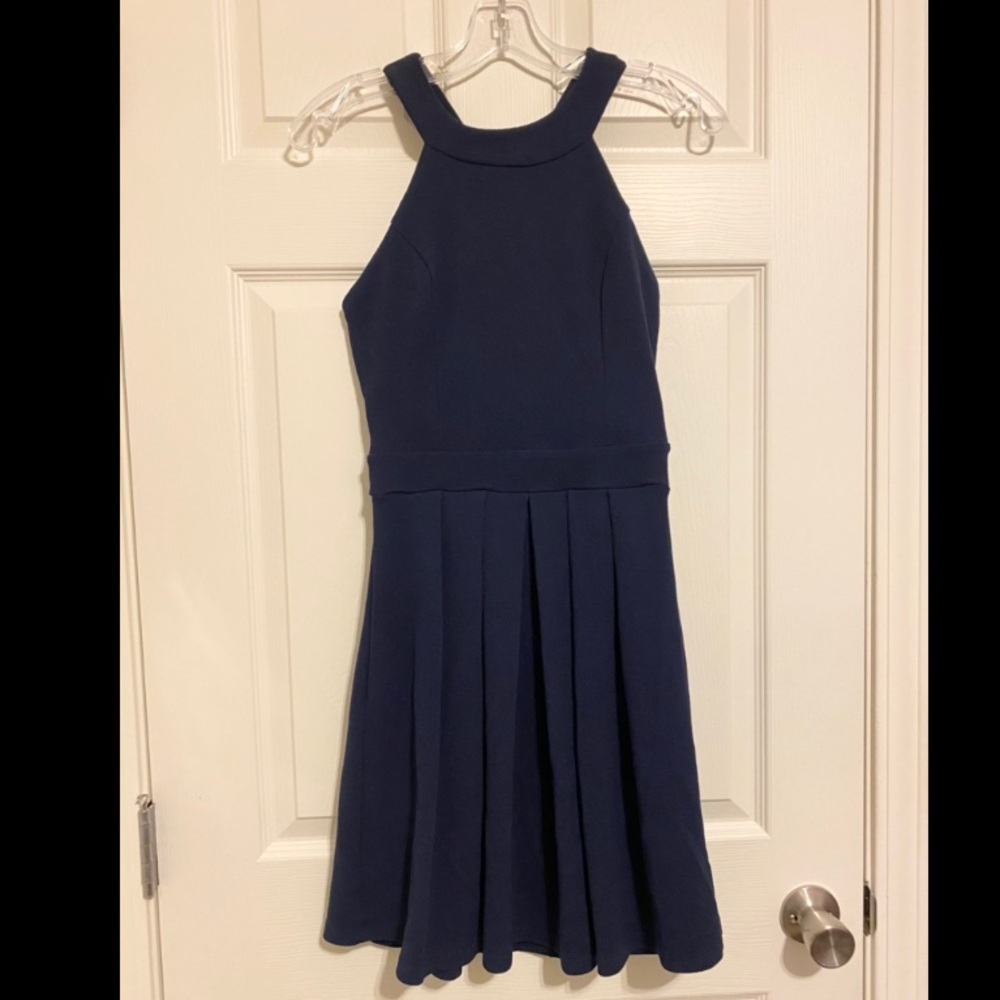 Francesca’s Alya Navy Bow Back Halter Dress